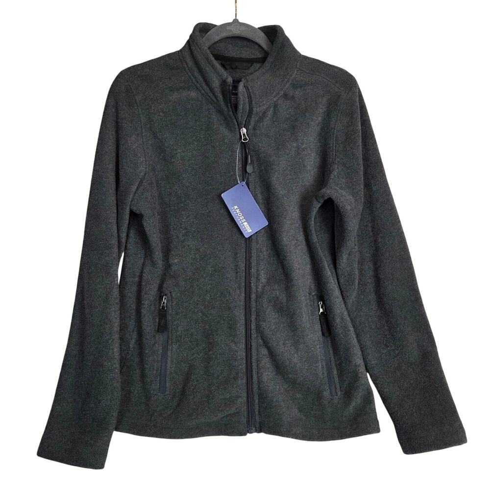 Knoss Women High Loft Fleece Performance Jacket M Gray Zip Minimal Neutral NWT